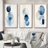Modern Geometric Canvas Wall Art Set of 3- Orbicular Unity Minimal in Retro Blue II