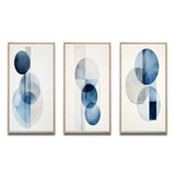 Modern Geometric Canvas Wall Art Set of 3- Orbicular Unity Minimal in Retro Blue II