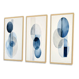 Modern Geometric Canvas Wall Art Set of 3- Orbicular Unity Minimal in Retro Blue II