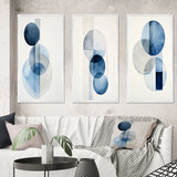 Modern Geometric Canvas Wall Art Set of 3- Orbicular Unity Minimal in Retro Blue II