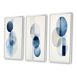 Modern Geometric Canvas Wall Art Set of 3- Orbicular Unity Minimal in Retro Blue II
