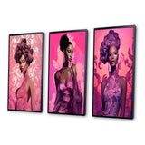Glam Multi Panel Canvas Wall Art - Retro Fashion Glam Model in Pink Magenta III