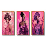 Glam Multi Panel Canvas Wall Art - Retro Fashion Glam Model in Pink Magenta III