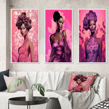 Glam Multi Panel Canvas Wall Art - Retro Fashion Glam Model in Pink Magenta III