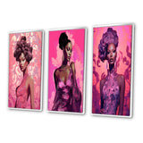 Glam Multi Panel Canvas Wall Art - Retro Fashion Glam Model in Pink Magenta III