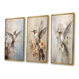 Modern Wall Art Set - Fluttering Floral Hummingbird - 3 Pieces