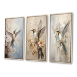 Modern Wall Art Set - Fluttering Floral Hummingbird - 3 Pieces