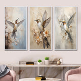 Modern Wall Art Set - Fluttering Floral Hummingbird - 3 Pieces