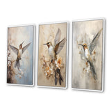 Modern Wall Art Set - Fluttering Floral Hummingbird - 3 Pieces