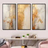 Abstract Shapes Canvas Wall Art - Gold And White Abstract Split - 3 Pieces
