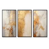 Abstract Shapes Canvas Wall Art - Gold And White Abstract Split - 3 Pieces