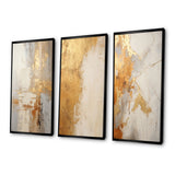 Abstract Shapes Canvas Wall Art - Gold And White Abstract Split - 3 Pieces
