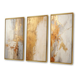 Abstract Shapes Canvas Wall Art - Gold And White Abstract Split - 3 Pieces