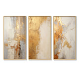 Abstract Shapes Canvas Wall Art - Gold And White Abstract Split - 3 Pieces