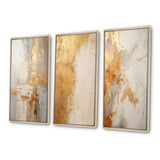 Abstract Shapes Canvas Wall Art - Gold And White Abstract Split - 3 Pieces