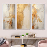 Abstract Shapes Canvas Wall Art - Gold And White Abstract Split - 3 Pieces