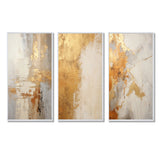 Abstract Shapes Canvas Wall Art - Gold And White Abstract Split - 3 Pieces