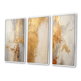 Abstract Shapes Canvas Wall Art - Gold And White Abstract Split - 3 Pieces