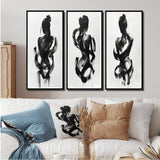 Modern Canvas Wall Art Set of 3 - Black And White Minimal Woman Silhouette I