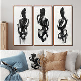 Modern Canvas Wall Art Set of 3 - Black And White Minimal Woman Silhouette I