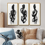 Modern Canvas Wall Art Set of 3 - Black And White Minimal Woman Silhouette I