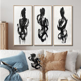 Modern Canvas Wall Art Set of 3 - Black And White Minimal Woman Silhouette I