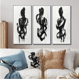 Modern Canvas Wall Art Set of 3 - Black And White Minimal Woman Silhouette I
