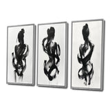 Modern Canvas Wall Art Set of 3 - Black And White Minimal Woman Silhouette I
