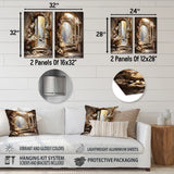 Modern Metal Wall Art Set - Ancient Ruins Blooms II - 2 Pieces