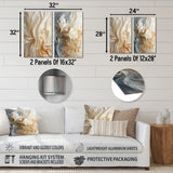 Champagne Metal Wall Art Set - White And Gold Champagne Flow IV - 2 Pieces