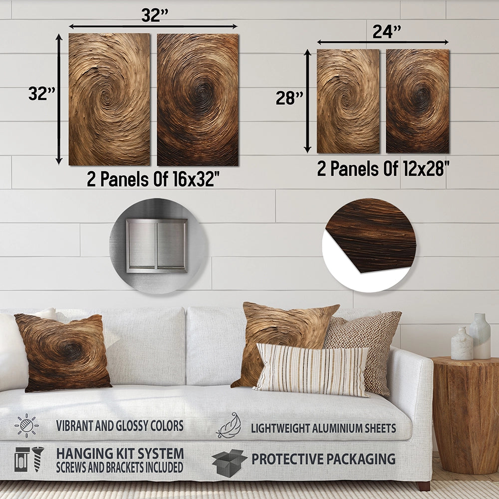 Transitional Metal Wall Art - Brown Calm Current Spiral - 2 Pieces