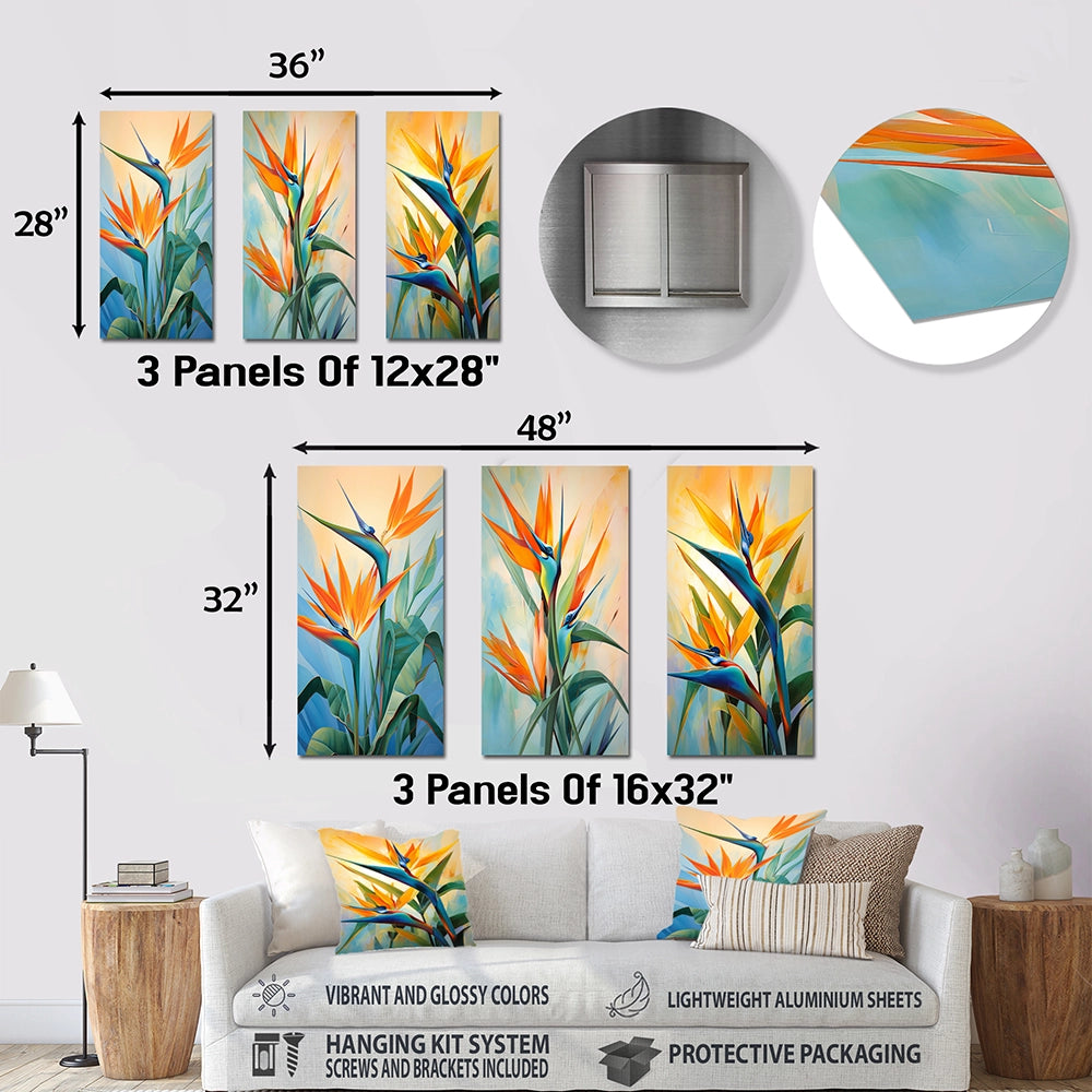 Birds Of Paradise Metal Wall Art - Paradises Profile Flower - 3 Pieces