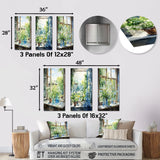 Traditional Metal Wall Art - Green And Blue Countryside Window Charm II - 3 Pieces