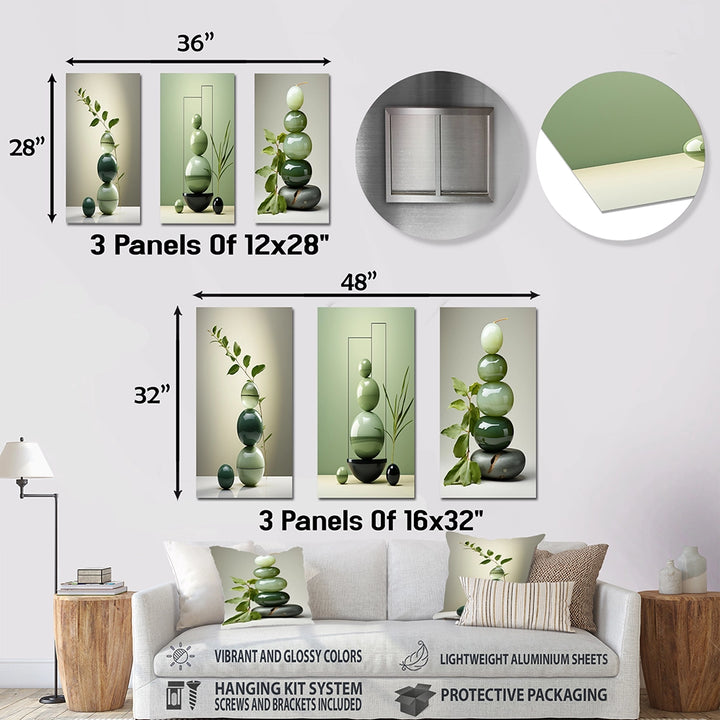 Spiritual Stone Metal Wall Decor - Green Zen Spiritual Stone I - 3 Pieces
