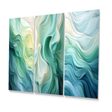 Modern Metal Wall Art Set - Gree And White Sway Wave Serenity I - 3 Pieces