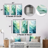 Modern Metal Wall Art Set - Gree And White Sway Wave Serenity I - 3 Pieces