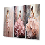 Abstract Spirals Metal Wall Art Set - Pink And White Woman Ballet Solitude I - 3 Pieces