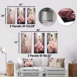 Abstract Spirals Metal Wall Art Set - Pink And White Woman Ballet Solitude I - 3 Pieces