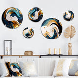 Modern Shapes Transitional Metal Wall Art - Blue And Gold Modern Art Absract Painting - 5 Pieces