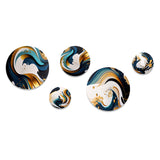 Modern Shapes Transitional Metal Wall Art - Blue And Gold Modern Art Absract Painting - 5 Pieces