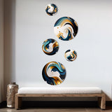 Modern Shapes Transitional Metal Wall Art - Blue And Gold Modern Art Absract Painting - 5 Pieces
