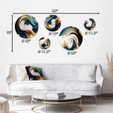 Modern Shapes Transitional Metal Wall Art - Blue And Gold Modern Art Absract Painting - 5 Pieces