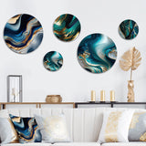 Transitional Metal Wall Art Set of 5- Blue And Gold Flow Art II