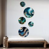 Transitional Metal Wall Art Set of 5- Blue And Gold Flow Art II