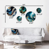 Transitional Metal Wall Art Set of 5- Blue And Gold Flow Art II