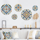 Abstract Tile Metal Wall Decor - Mediterranean Tiles In Retro Blue I - 5 Pieces