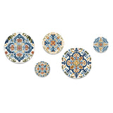 Abstract Tile Metal Wall Decor - Mediterranean Tiles In Retro Blue I - 5 Pieces