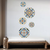 Abstract Tile Metal Wall Decor - Mediterranean Tiles In Retro Blue I - 5 Pieces