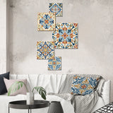 Transitional Metal Wall Art Set - Mediterranean Tiles in Retro Blue I - 5 Pieces
