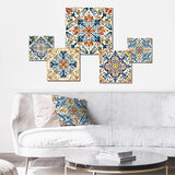 Transitional Metal Wall Art Set - Mediterranean Tiles in Retro Blue I - 5 Pieces